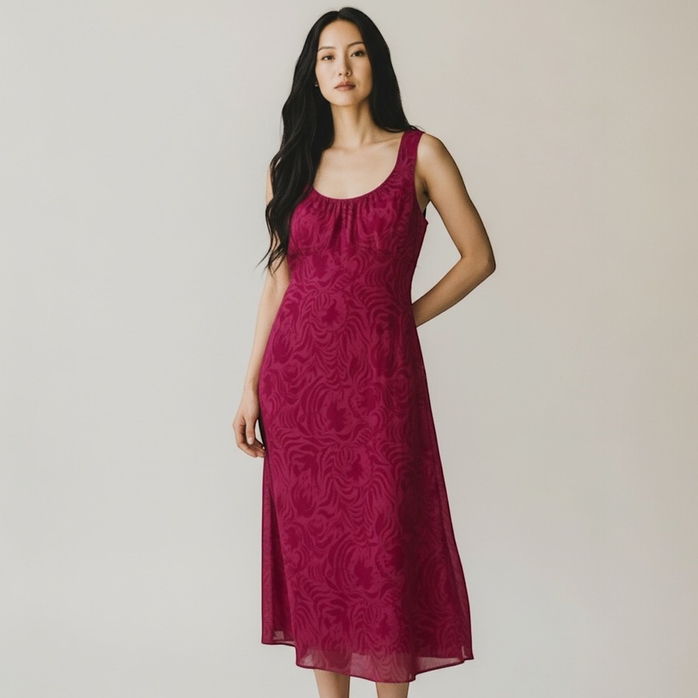 Express Boho Magenta Floral Scoop Neck Empire Waist Midi Dress 5/6 NWT Y2K VTG